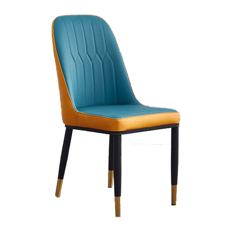 Modern Style Metal Armless Chair Faux Leather Side Chair for Dining Room