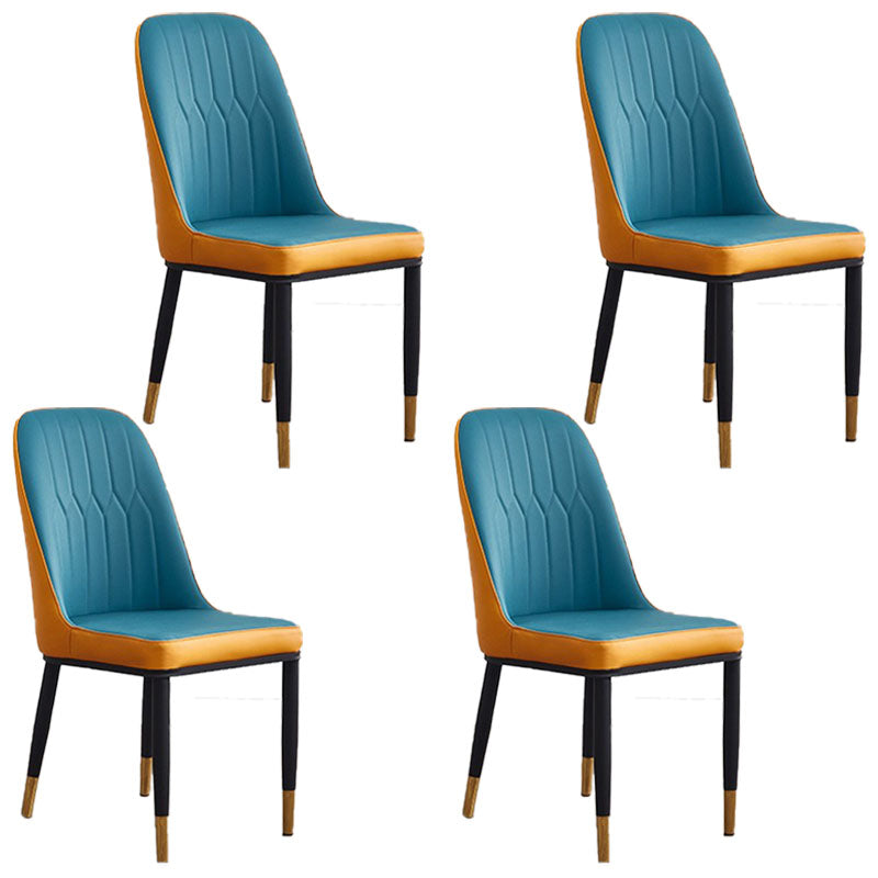 Modern Style Metal Armless Chair Faux Leather Side Chair for Dining Room