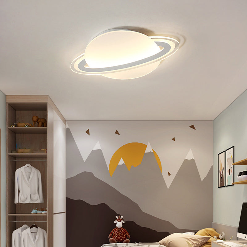 Round Shape Metal Flush Mount Light Kid Style 2 Lights Flush Mount Light Fixtures in White