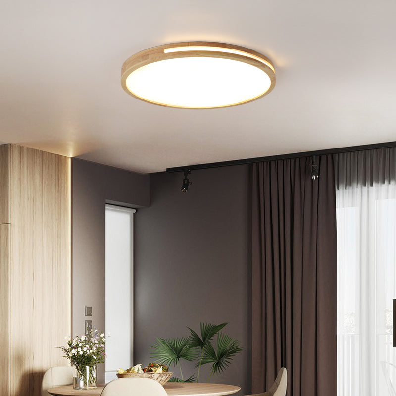 Forme ronde en bois Flush Mount Light Miroir moderne Miroir à chasse d'eau Flush Mount en marron