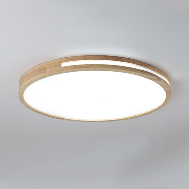 Wood Round Shape Flush Mount Light Modern 1-Light Mirror Flush Mount Fixture in Brown