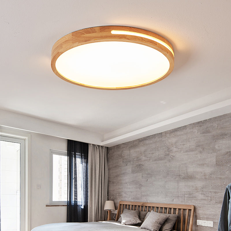 Round Wood Flush Mount Ceiling Light Modern 1-Light Flush Mounted Ceiling Fixture in Brown