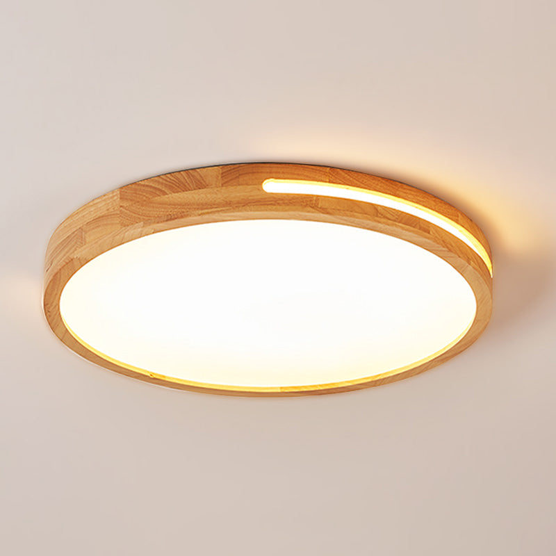 Round Wood Flush Mount Ceiling Light Modern 1-Light Flush Mounted Ceiling Fixture in Brown