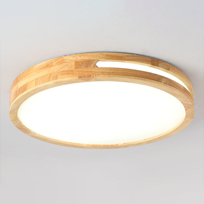 Round Wood Flush Mount Ceiling Light Modern 1-Light Flush Mounted Ceiling Fixture in Brown