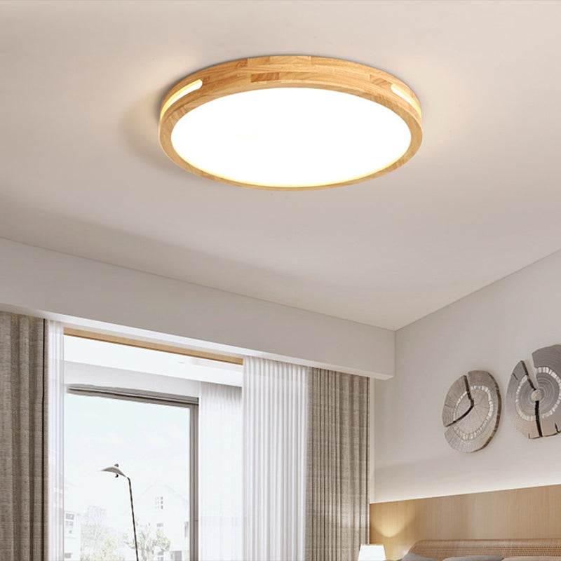 Round Wood Flush Mount Ceiling Light Modern 1-Light Flush Mounted Ceiling Fixture in Brown