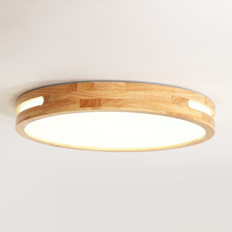 Round Wood Flush Mount Ceiling Light Modern 1-Light Flush Mounted Ceiling Fixture in Brown