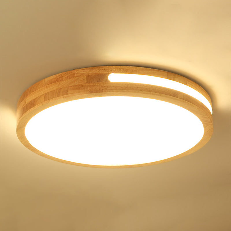 Round Wood Flush Mount Ceiling Light Modern 1-Light Flush Mounted Ceiling Fixture in Brown