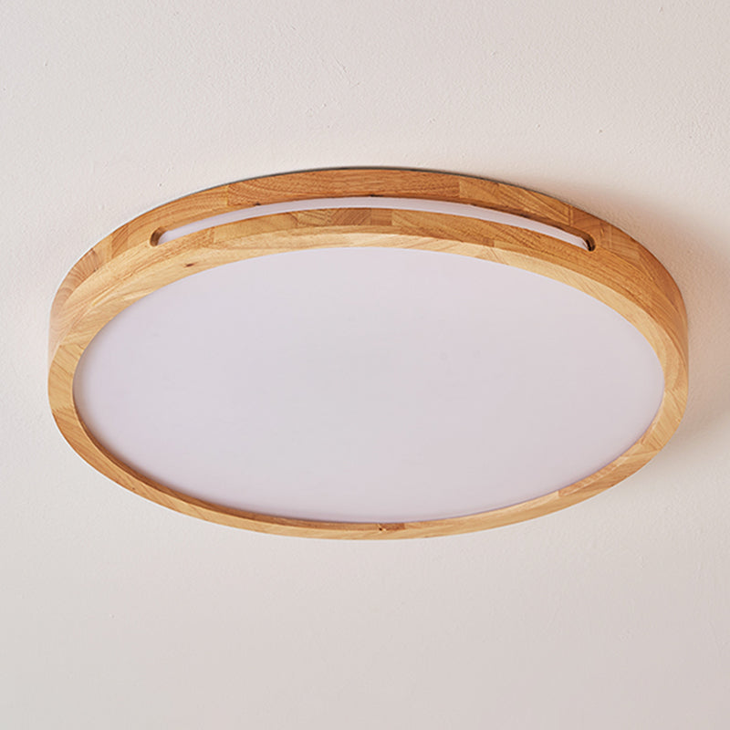 Round Wood Flush Mount Ceiling Light Modern 1-Light Flush Mounted Ceiling Fixture in Brown