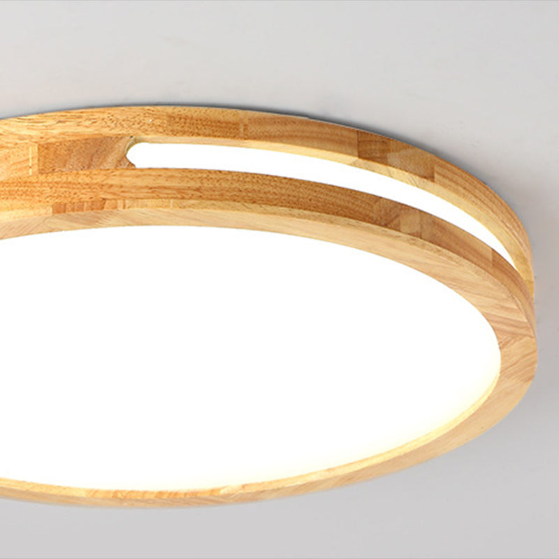 Round Wood Flush Mount Ceiling Light Modern 1-Light Flush Mounted Ceiling Fixture in Brown