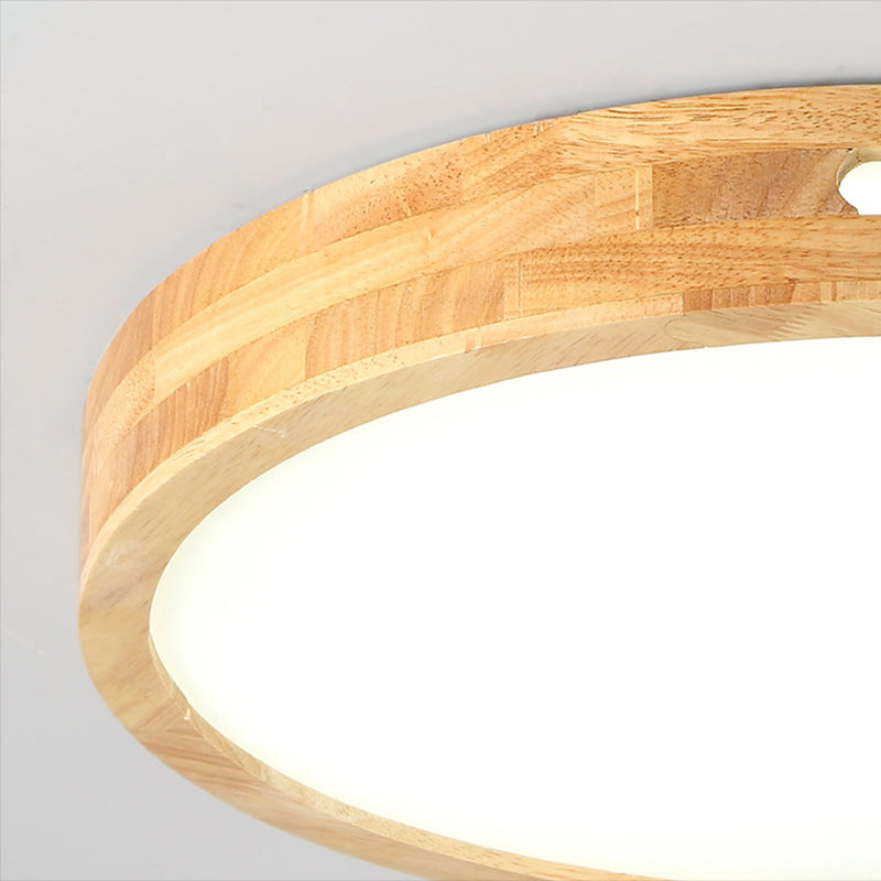 Round Wood Flush Mount Ceiling Light Modern 1-Light Flush Mounted Ceiling Fixture in Brown