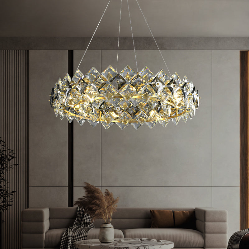 Geometry Shape Pendant Chandeliers Contemporary Style Crystal Chandelier Lights in Gold