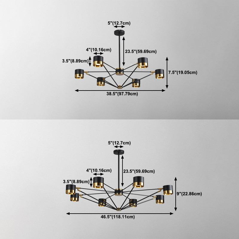 Cylindre postmoderne Chandelier Black Multi Light Chandelier Pendant pour salle à manger