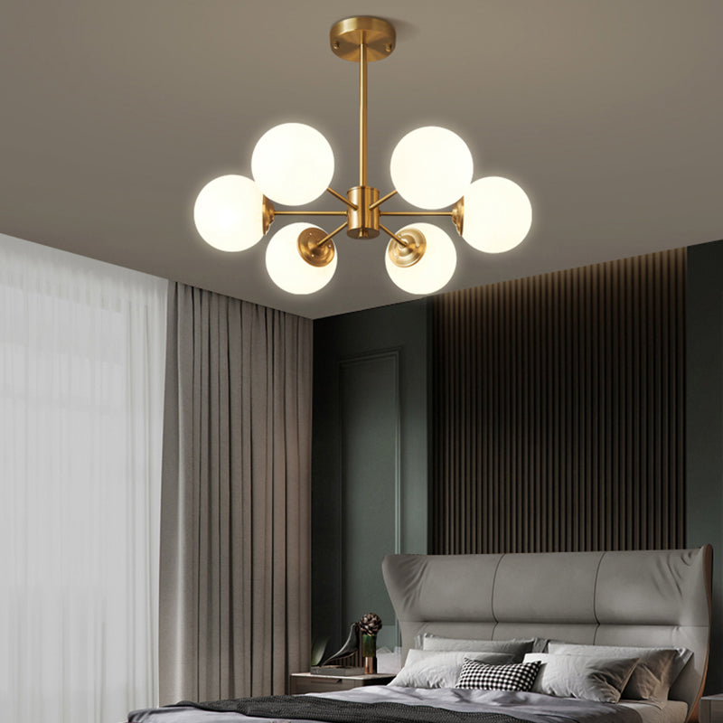 Chandelier en laiton nordique Globe Multi Light Chandelier Pendant avec verre pour le salon