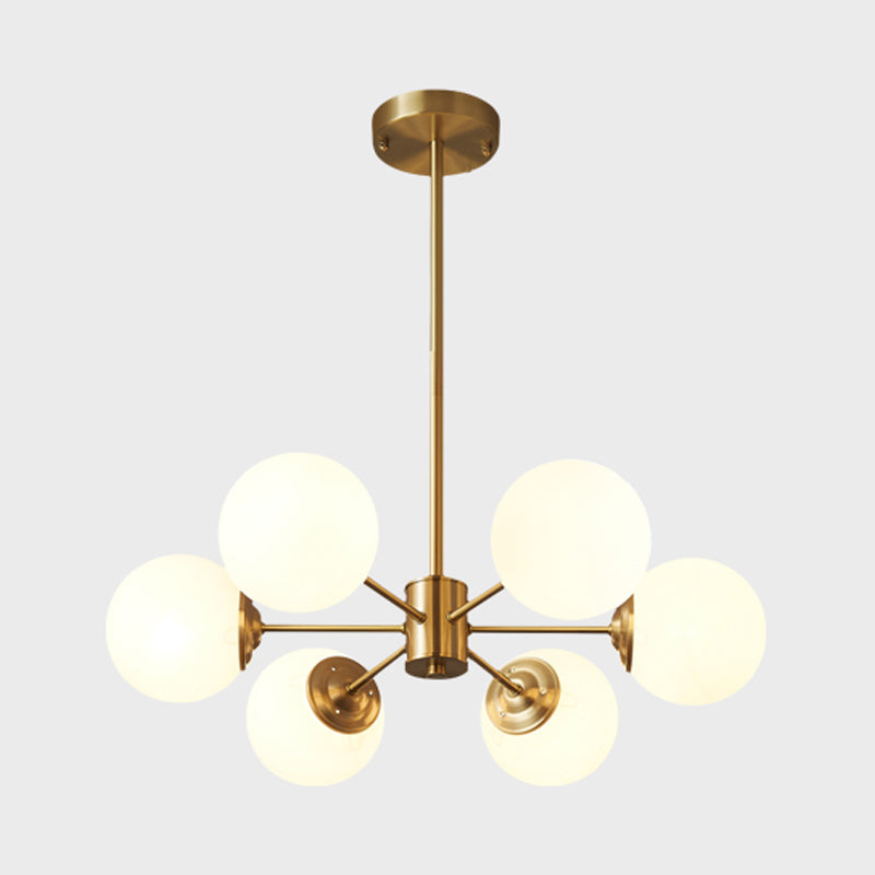 Chandelier en laiton nordique Globe Multi Light Chandelier Pendant avec verre pour le salon