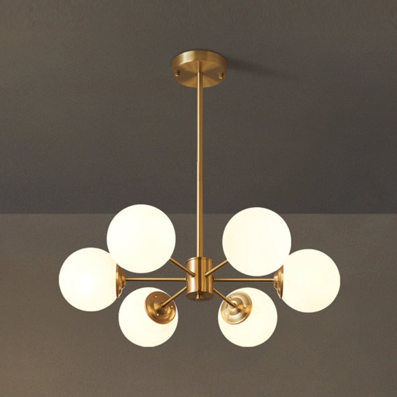 Chandelier en laiton nordique Globe Multi Light Chandelier Pendant avec verre pour le salon