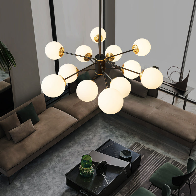 Chandelier en laiton nordique Globe Multi Light Chandelier Pendant avec verre pour le salon