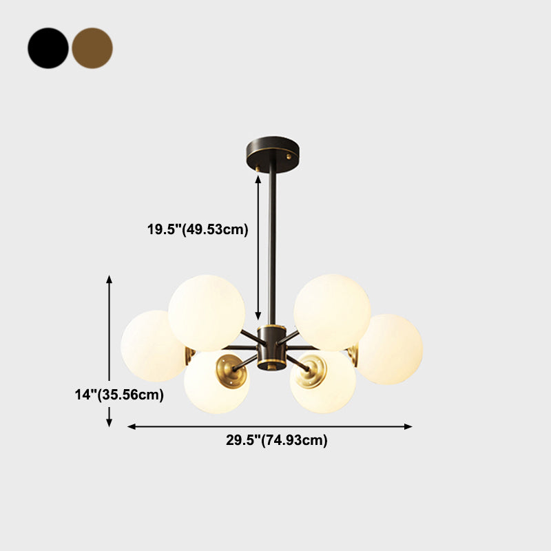 Chandelier en laiton nordique Globe Multi Light Chandelier Pendant avec verre pour le salon