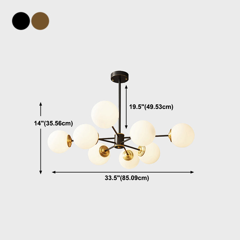 Chandelier en laiton nordique Globe Multi Light Chandelier Pendant avec verre pour le salon