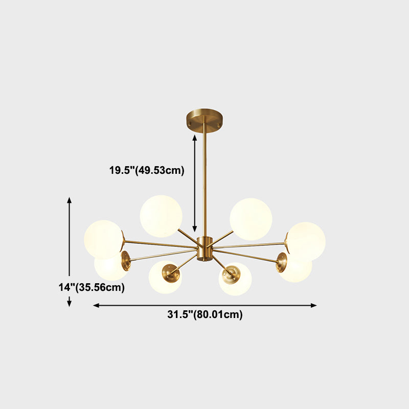 Chandelier en laiton nordique Globe Multi Light Chandelier Pendant avec verre pour le salon