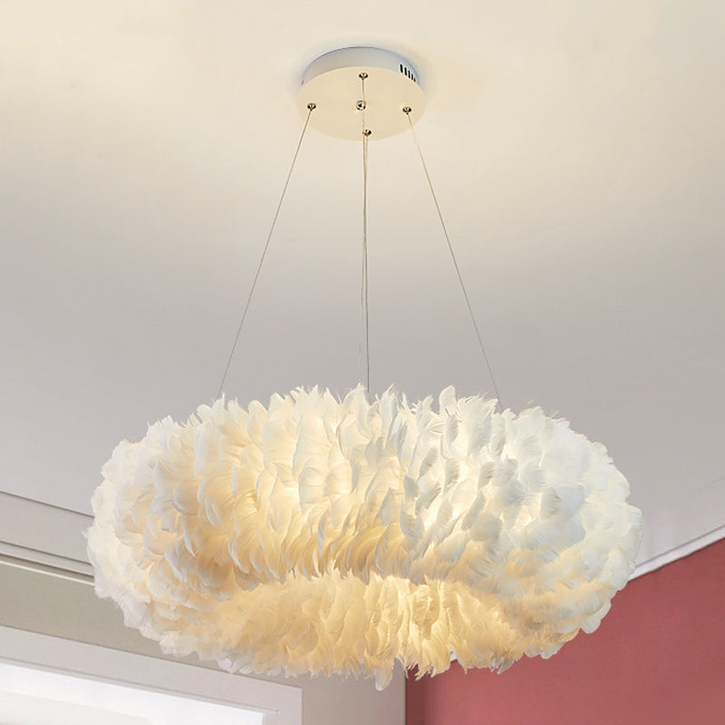 White Feather Chandelier Nordic Style Round Chandelier Pendant for Living Room