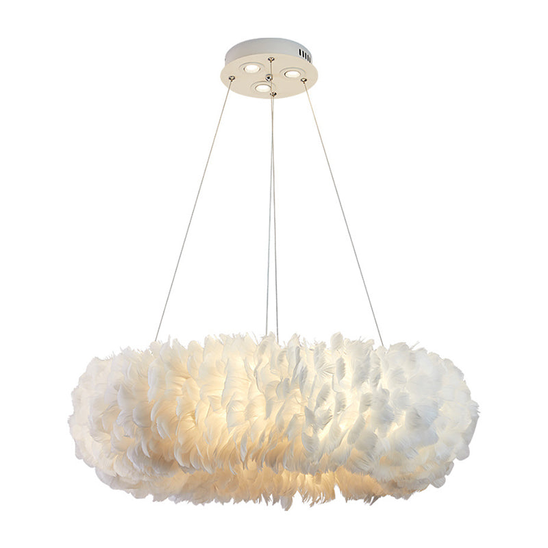 White Feather Chandelier Nordic Style Round Chandelier Pendant for Living Room