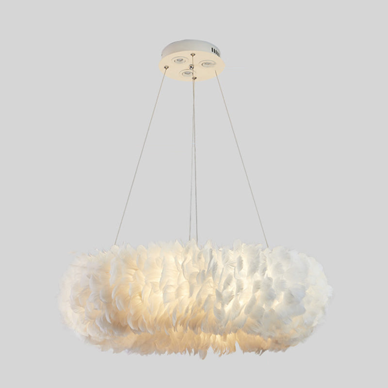 White Feather Chandelier Nordic Style Round Chandelier Pendant for Living Room