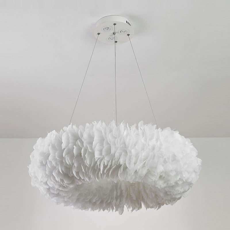 White Feather Chandelier Nordic Style Round Chandelier Pendant for Living Room