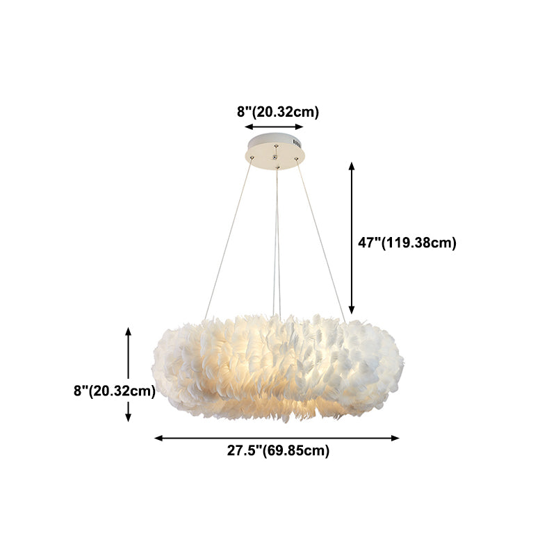 White Feather Chandelier Nordic Style Round Chandelier Pendant for Living Room