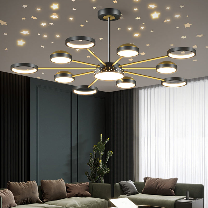 Géométrie Shade Metal Chandelier Lights Assemblées d'éclairage de lustre moderne en noir