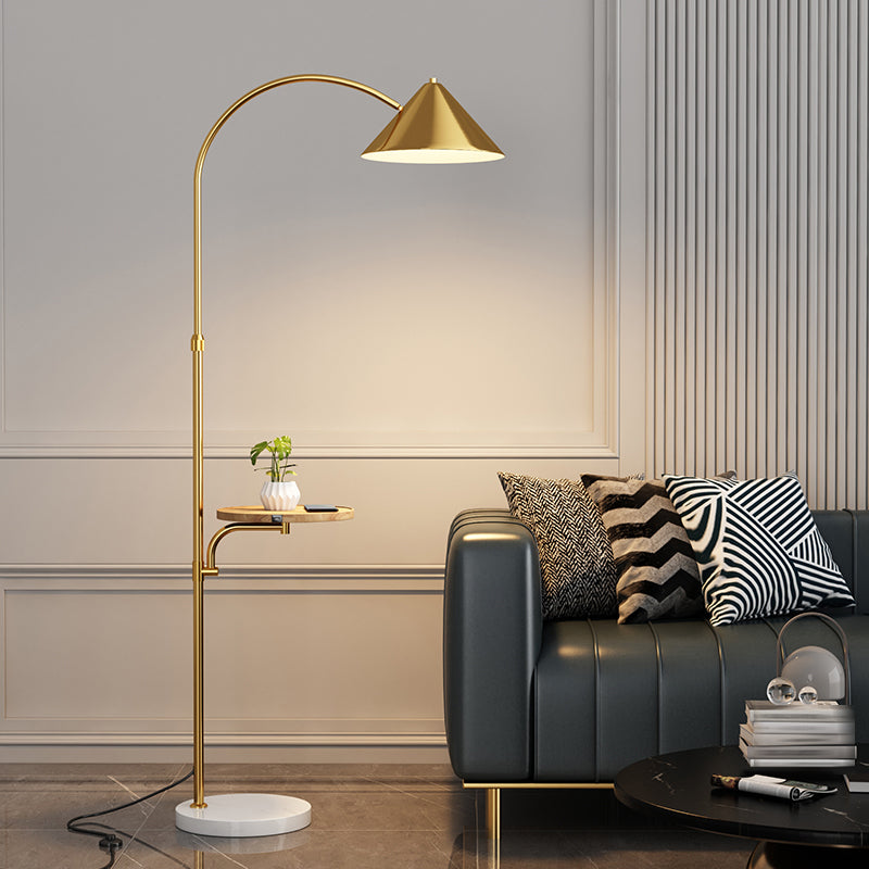 Nordic Style Metal Floor Lamp Iron Shade Bulb Floor Light with Tea Table for Bedroom