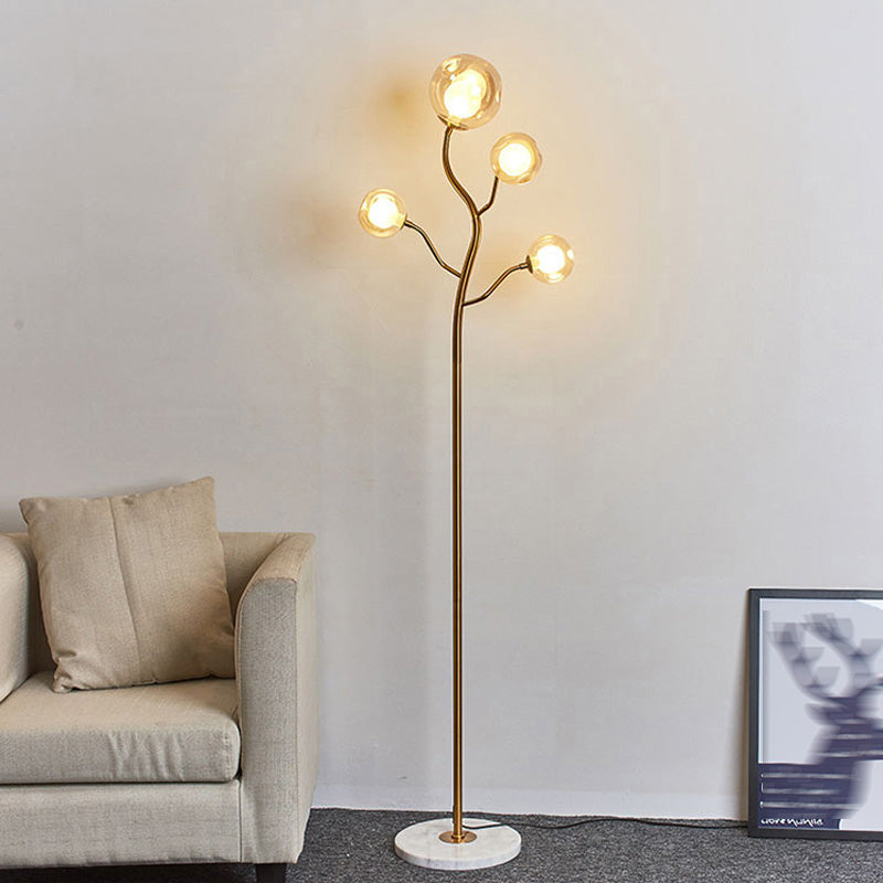 Modern Simple Iron Floor Lamp Tree Shape Floor Light with Glass Shade for Bedroom