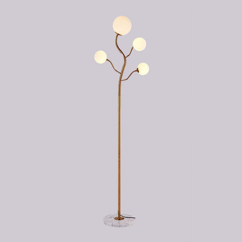 Modern Simple Iron Floor Lamp Tree Shape Floor Light with Glass Shade for Bedroom