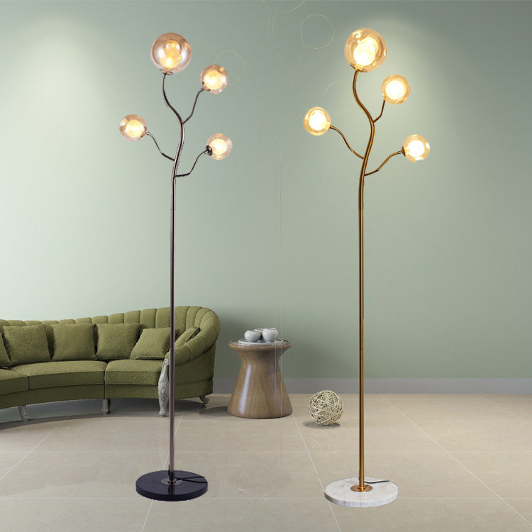 Modern Simple Iron Floor Lamp Tree Shape Floor Light with Glass Shade for Bedroom