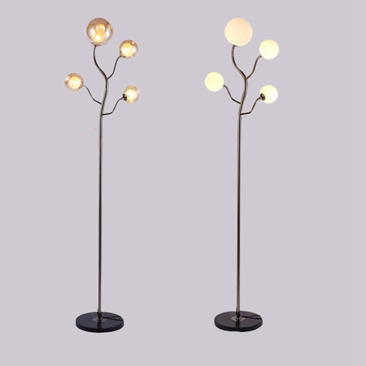 Modern Simple Iron Floor Lamp Tree Shape Floor Light with Glass Shade for Bedroom