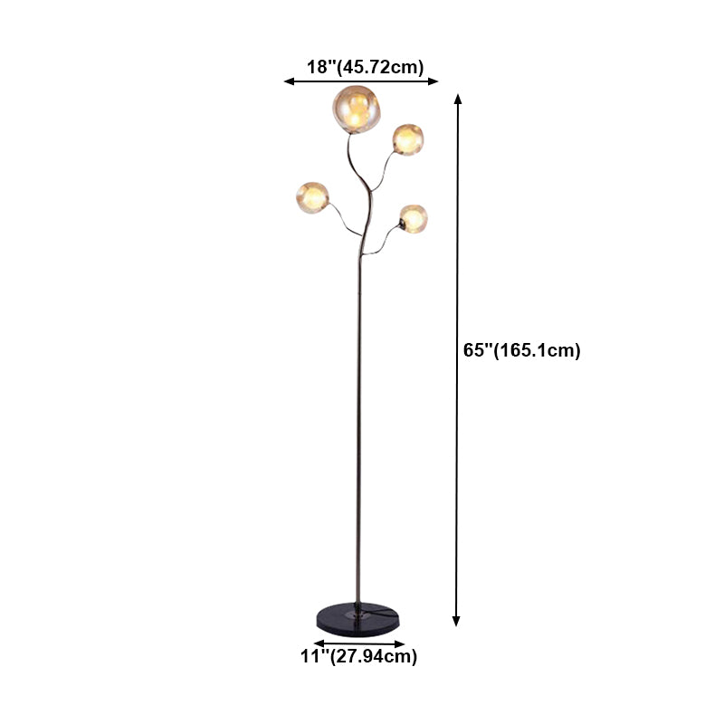 Modern Simple Iron Floor Lamp Tree Shape Floor Light with Glass Shade for Bedroom