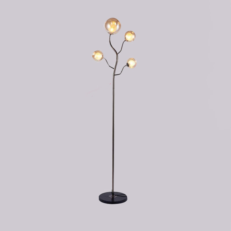 Modern Simple Iron Floor Lamp Tree Shape Floor Light with Glass Shade for Bedroom