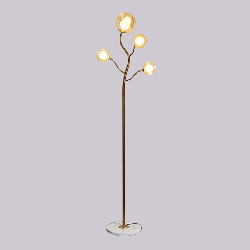 Modern Simple Iron Floor Lamp Tree Shape Floor Light with Glass Shade for Bedroom