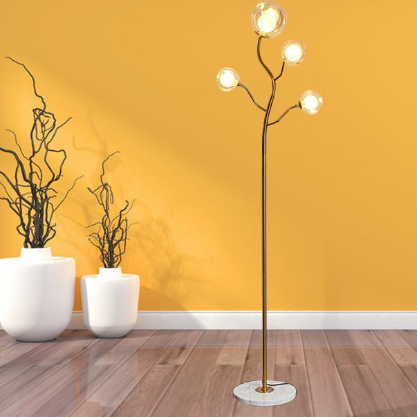 Modern Simple Iron Floor Lamp Tree Shape Floor Light with Glass Shade for Bedroom