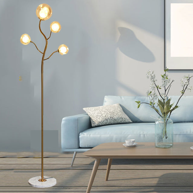 Modern Simple Iron Floor Lamp Tree Shape Floor Light with Glass Shade for Bedroom