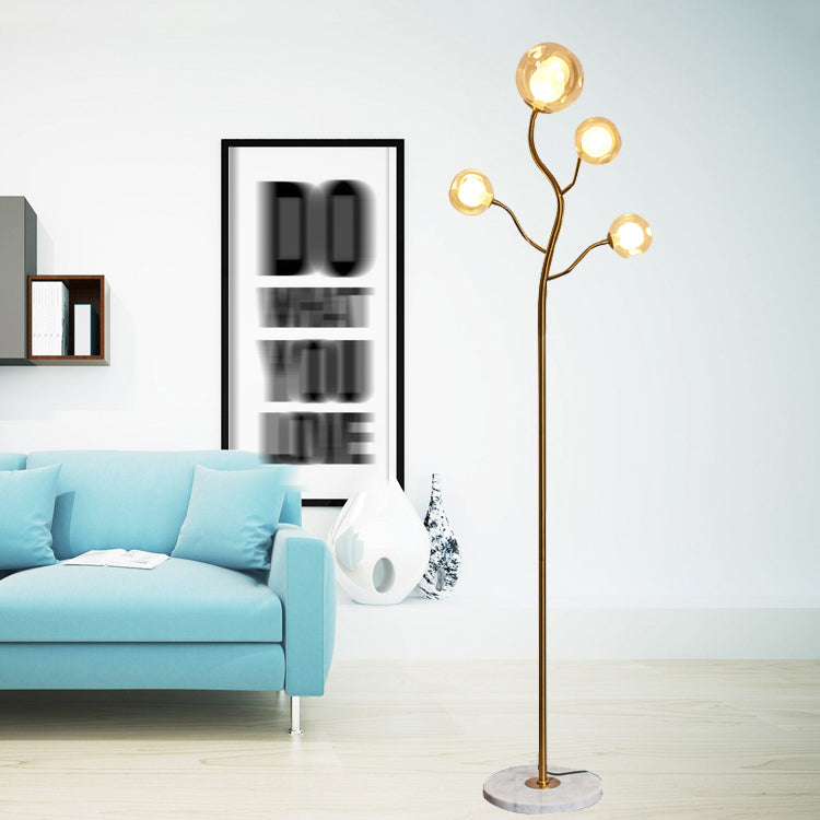 Moderne einfache Eisenstrop -Lampe -Baumform Bodenlicht mit Glasschatten für Schlafzimmer