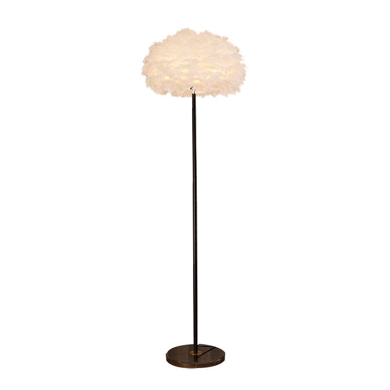 Modern Simple Iron Floor Lamp Ball Shape Floor Light with Feather Shade for Bedroom