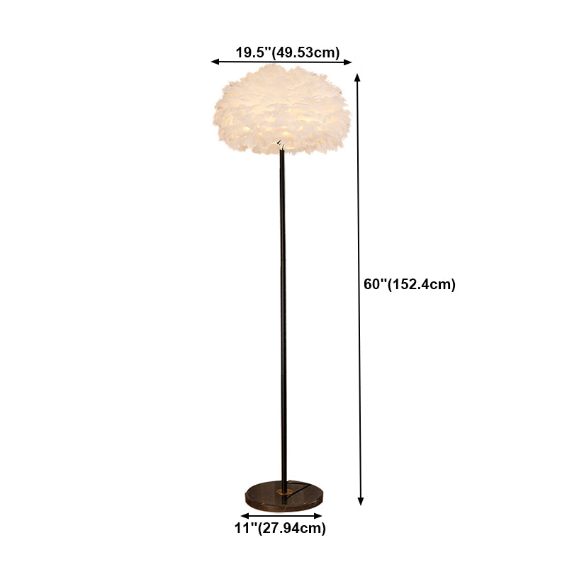 Modern Simple Iron Floor Lamp Ball Shape Floor Light with Feather Shade for Bedroom