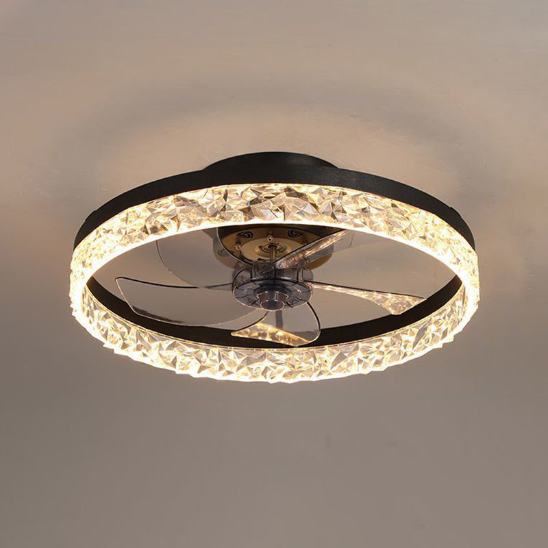 Modern Circular LED Fan Lamp Acrylic Bedroom Semi Flush Mount Ceiling Fan with Light