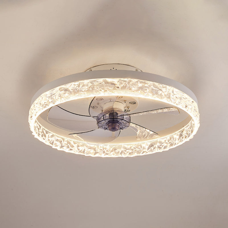 Lampada a ventola a LED circolare moderna Acrilica camera da letto ventilatore a soffitto a montaggio con luce