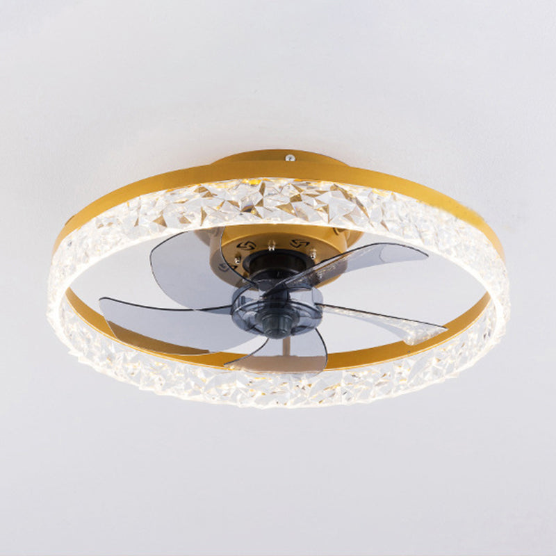 Modern Circular LED Fan Lamp Acrylic Bedroom Semi Flush Mount Ceiling Fan with Light