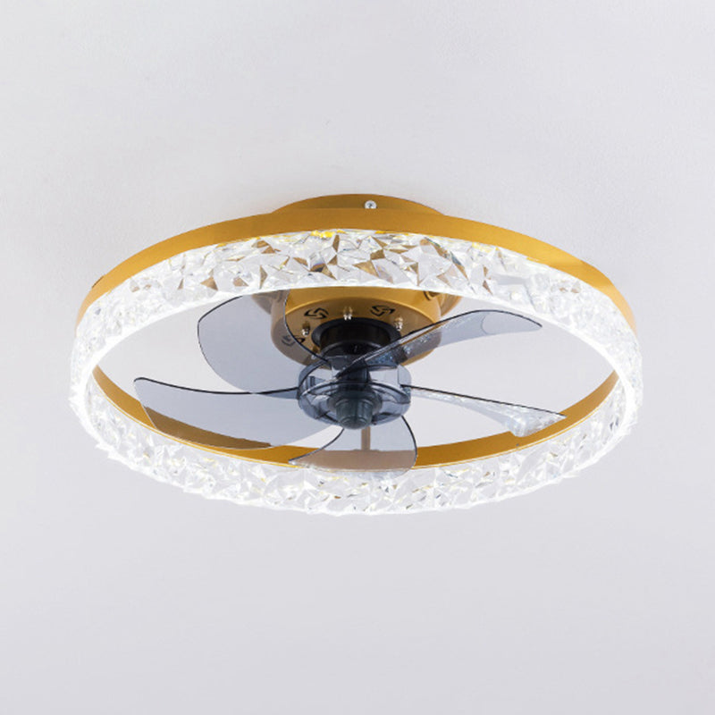 Modern Circular LED Fan Lamp Acrylic Bedroom Semi Flush Mount Ceiling Fan with Light