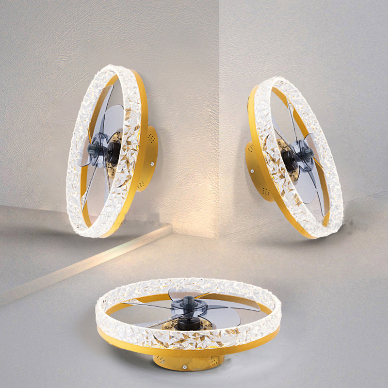 Lámpara de ventilador LED circular moderna Acrílico Bedroom Semi Flush Mount Techo Ventilador con luz
