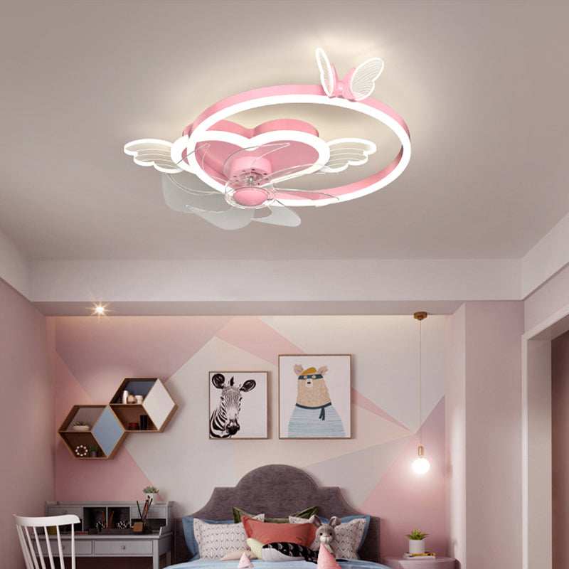 Chlidren Style Ceiling Fan Light LED Butterfly Ceiling Mount Light with Acrylic Shade