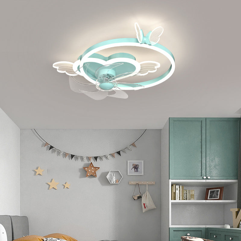 Chlidren Style Ceiling Fan Light LED Butterfly Ceiling Mount Light with Acrylic Shade