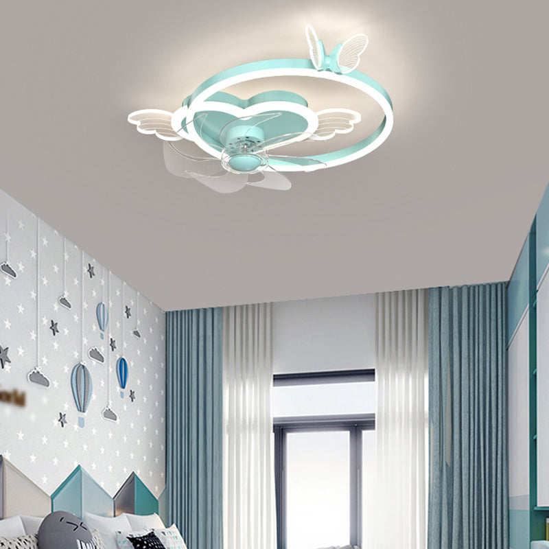 Chlidren Style Ceiling Fan Light LED Butterfly Ceiling Mount Light with Acrylic Shade